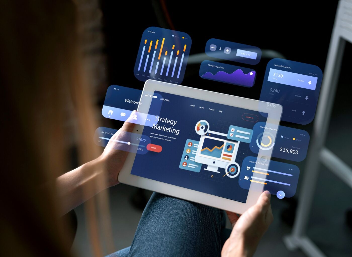 Sales and Marketing Power BI dashboard with KPI tiles, charts and treemap